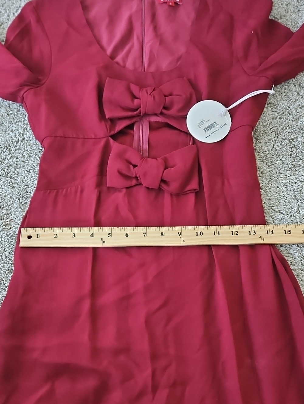 Nwt STAUD Burgundy Long-Sleeve Bow Maxi Dress 6 - Picture 11 of 15